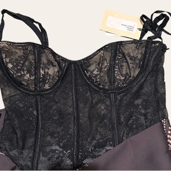 KATIE May Shannon Lace Bustier Tie Wrap Maxi Dress Gown Semi Sheer Size Large - Picture 12 of 15